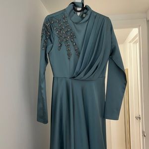 Blue Satin Dress Brand made in Turkey     Size 36